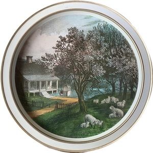 Currier & Ives Spring Metal Plate Vintage